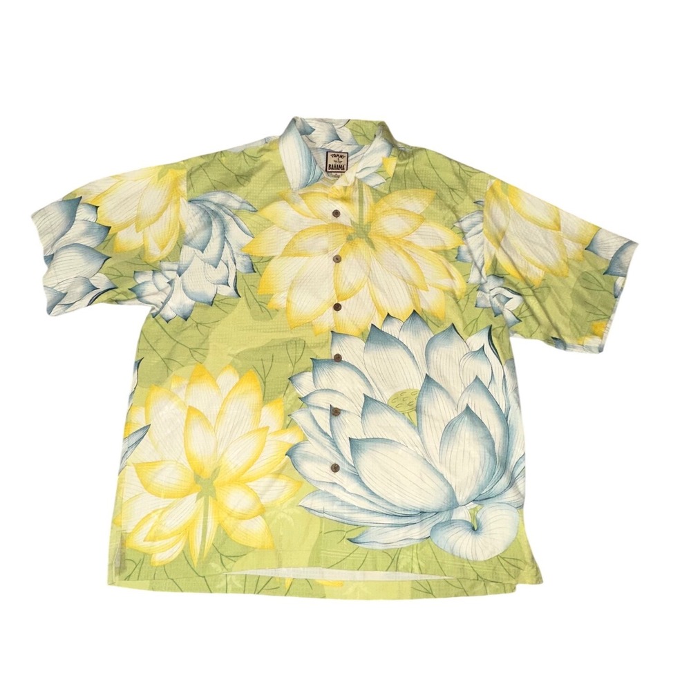 Vintage Tommy Bahama 100% silk floral button up short sleeve shirt men's size XL